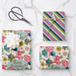 Funky Bright Retro Christmas Wrapping Paper Sheets<br><div class="desc">Brightly colored retro ornaments on a off white background.</div>