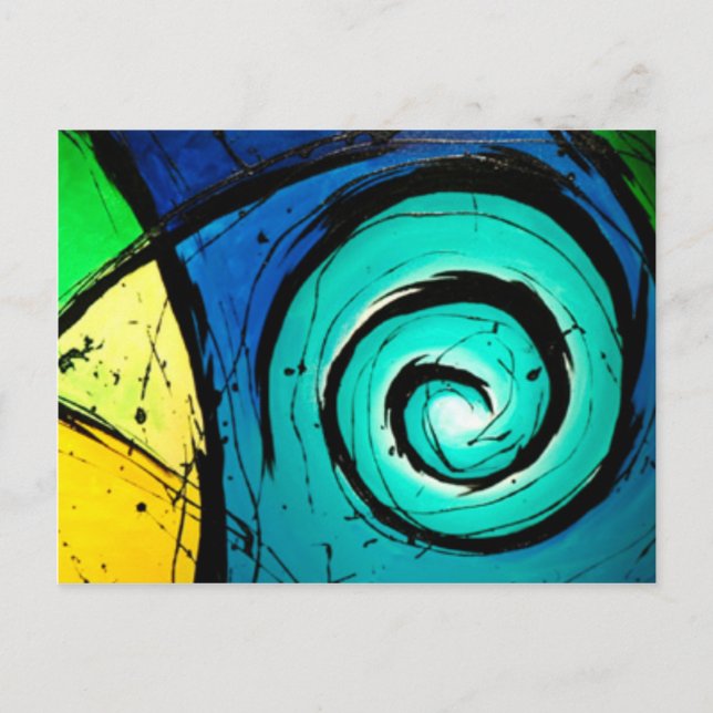 Funky Bright Swirls Abstract Art Painting Postcard (Front)
