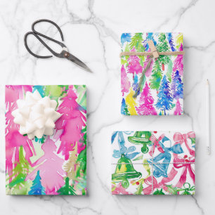 Funky Brights Christmas Themed  Wrapping Paper Sheets