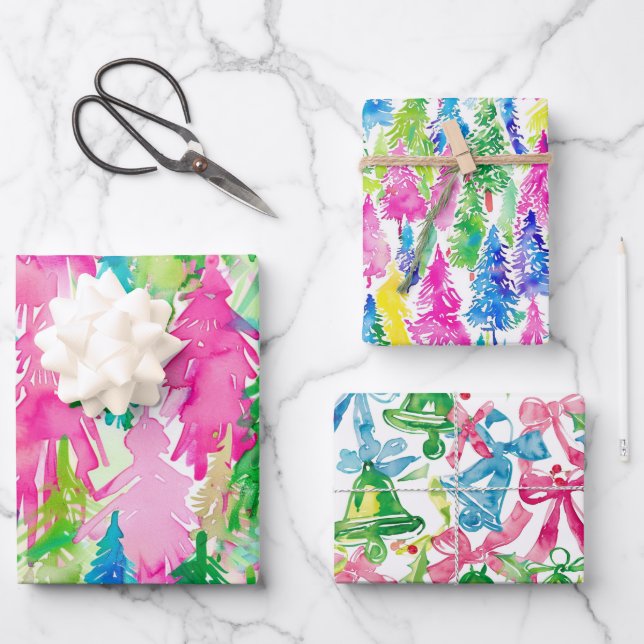 Funky Brights Christmas Themed  Wrapping Paper Sheets (Front)