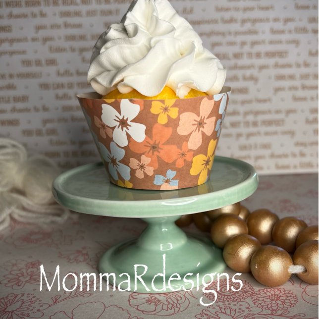 Funky brown flower cupcake wrapper, party cupcakes (Creator Uploaded)