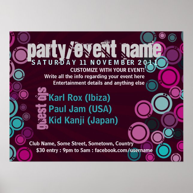 Funky Bubbles Party Event Poster (Front)