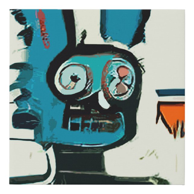 Funky Bunny Rabbit Street Art Graffiti Fun Modern Faux Canvas Print (Front)