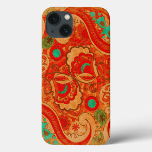 Funky Burnt Orange Red Turquoise Vintage Paisley iPhone 13 Case