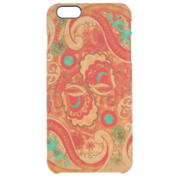 Funky Burnt Orange Red Turquoise Vintage Paisley Clear iPhone 6 Plus Case