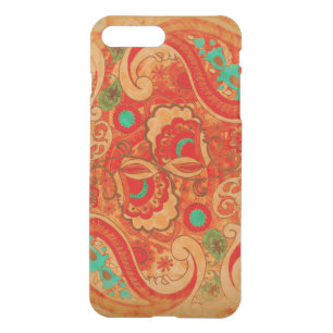Funky Burnt Orange Red Turquoise Vintage Paisley iPhone 8 Plus/7 Plus Case