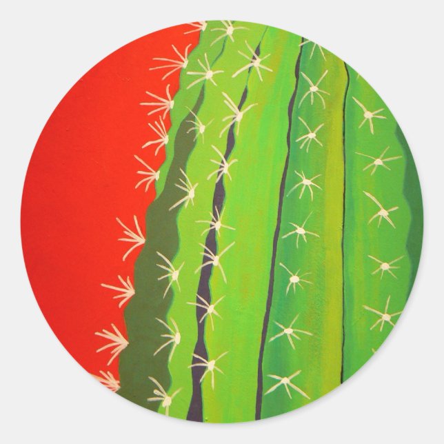 Funky Cactus Classic Round Sticker (Front)