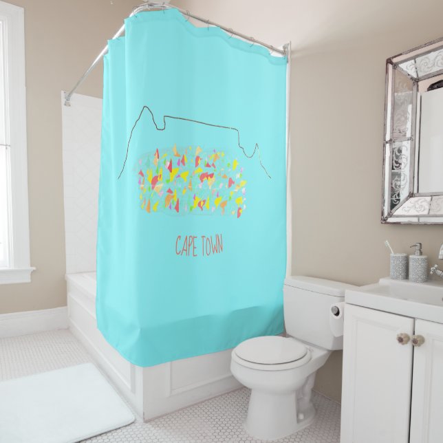 Funky Cape Town Table Mountain Colorful Shower Curtain (In Situ)