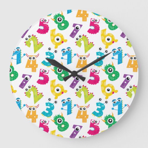 Funky Cartoon Monster Numbers Math School Pattern Large Clock