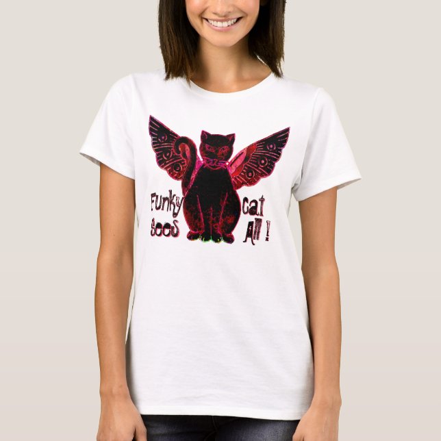 Funky Cat Black (Ladies Long Sleeve T-Shirt) T-Shirt (Front)