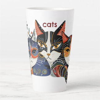 Funky Cat Folk Art Colorful Abstract Latte Mug