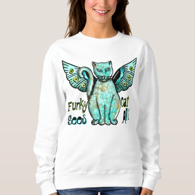 Funky Cat (Ladies Long Sleeve T-Shirt) Sweatshirt (Front)
