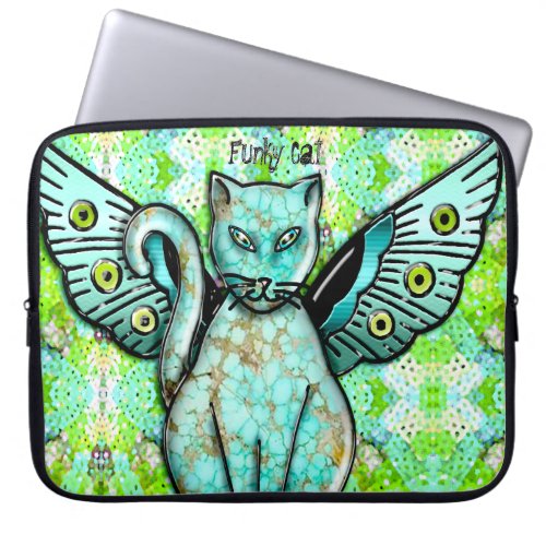 Funky Cats _ Aqua _ Personalized Laptop Sleeve