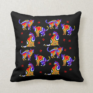 Funky Cats Cute Bright Cat Lovers Pattern Throw Pillow