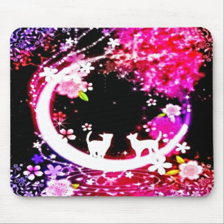 Funky Cats in Moon Garden Mouse Pad