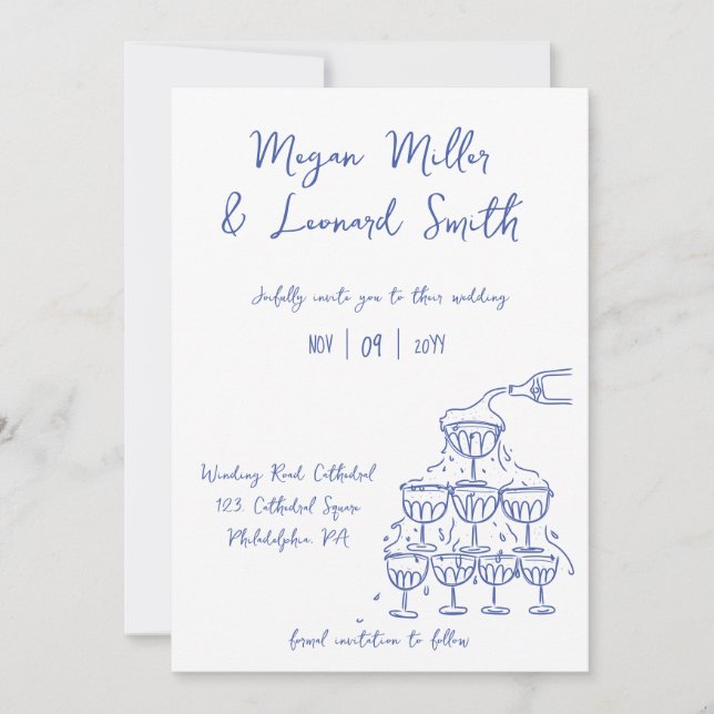 Funky champagne tower save the date wedding invitation (Front)