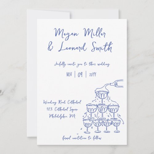 Funky champagne tower save the date wedding invitation