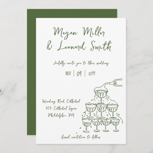 Funky champagne tower save the date wedding invitation