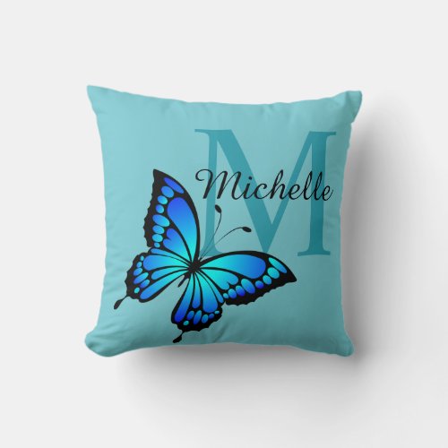 Funky Chic Butterfly Monogram Throw Pillow