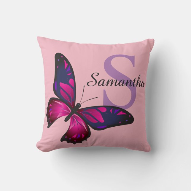 Funky Chic Butterfly Monogram Throw Pillow (Front)