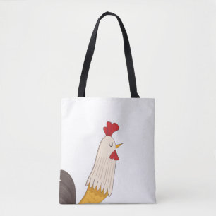 funky chicken doodle illustration cute tote bag