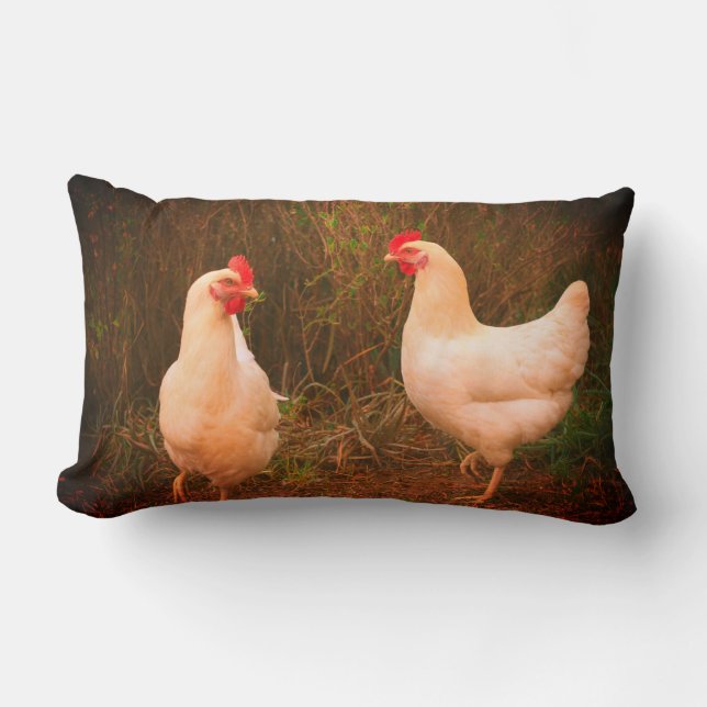 Funky Chicken Hen Hy-Line Silver Brown Lumbar Pillow (Front)
