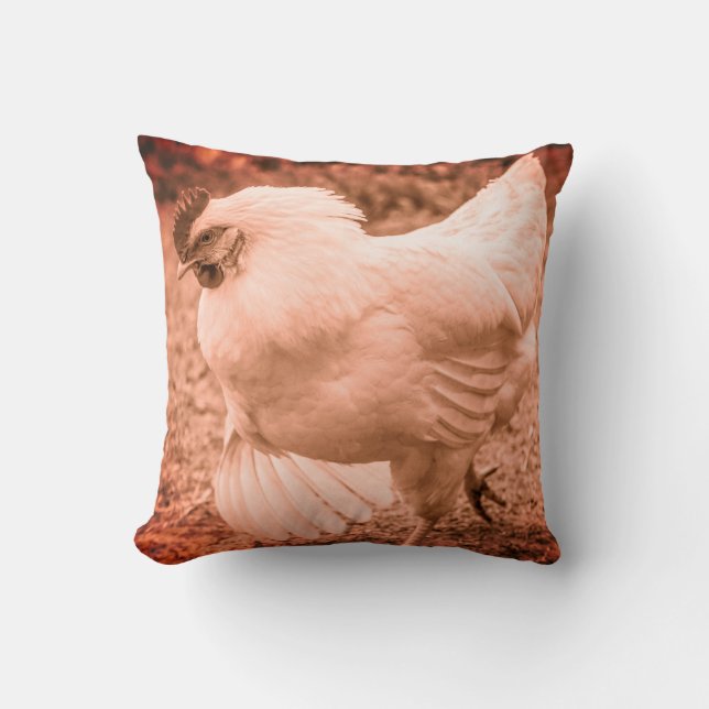 Funky Chicken Hen Hy-Line Silver Brown Throw Pillow (Front)