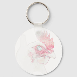Funky Chicken Hen Rooster Head Keychain
