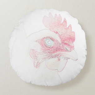Funky Chicken Hen Rooster Head Round Pillow