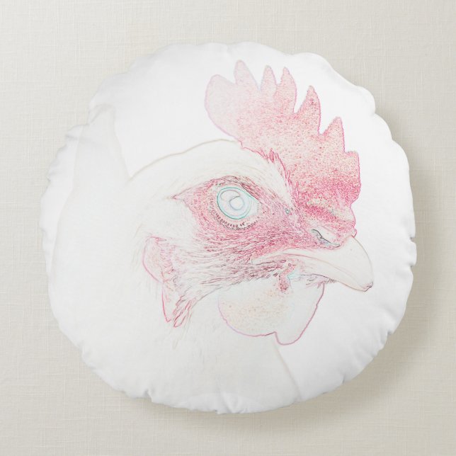 Funky Chicken Hen Rooster Head Round Pillow (Front)