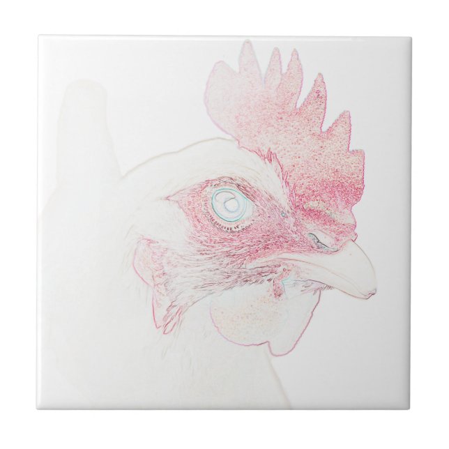 Funky Chicken Hen Rooster Head Sketch Ceramic Tile (Front)