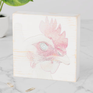 Funky Chicken Hen Rooster Head Wooden Box Sign
