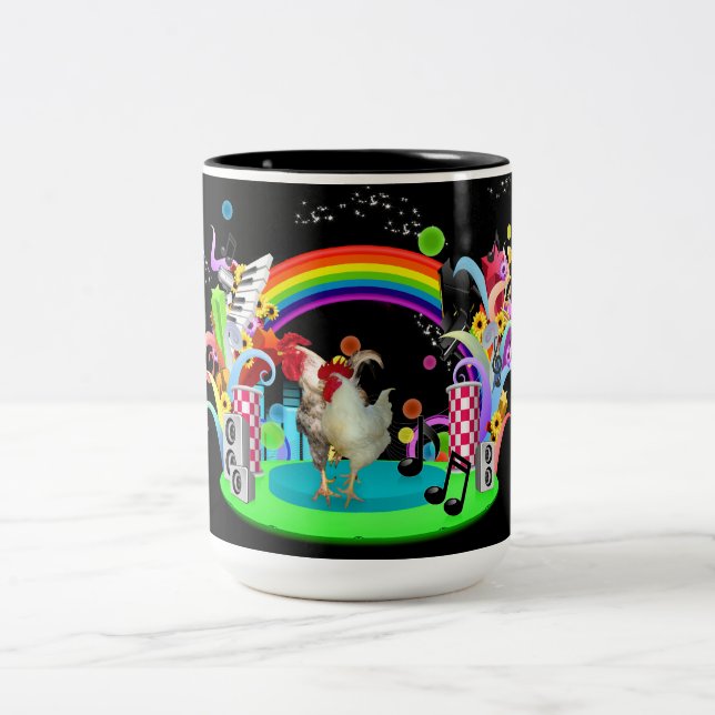Funky Chicken Party Two-Tone Coffee Mug (Center)