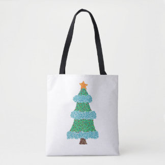 Funky Christmas Tree in Pointillism canvas bags