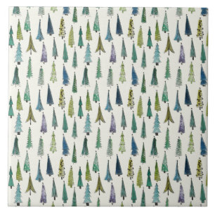 Funky Christmas Trees (Cute Illustrated Art) Ceramic Tile