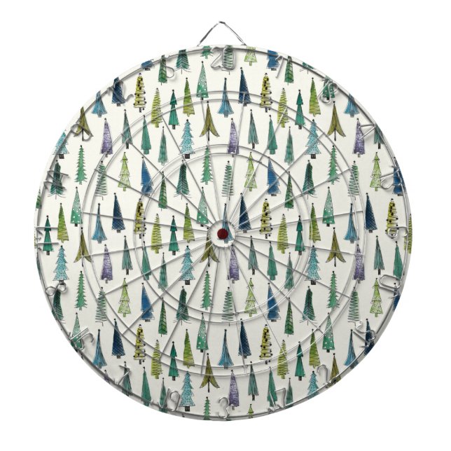 Funky Christmas Trees (Cute Illustrated Art) Dart Board (Front)