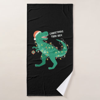 Funky christmas winter dinosaur tree bath towel