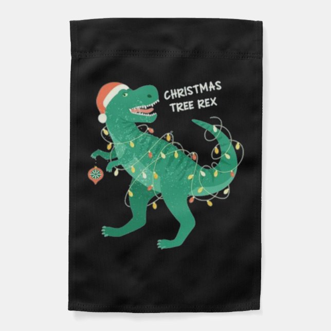 Funky christmas winter dinosaur tree   garden flag (Front)