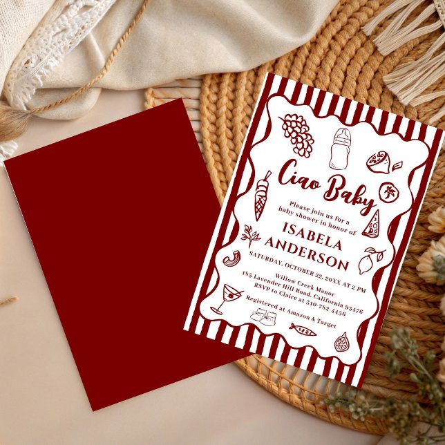 Funky Ciao Baby Hand Drawn Italian Baby Shower  Invitation (Creator Uploaded)
