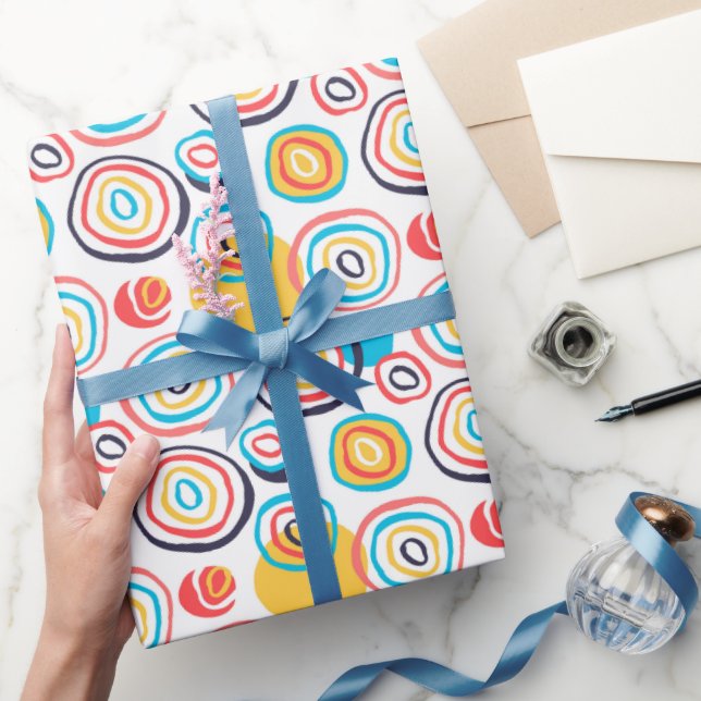 Funky Circle  Doodles on White Wrapping Paper (Gifting)