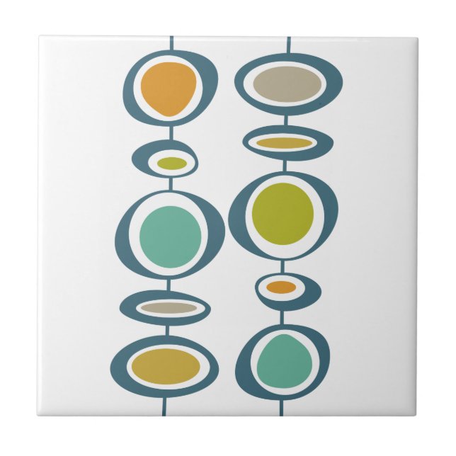 Funky Circles Mid Century Modern Colorful Retro Ceramic Tile (Front)