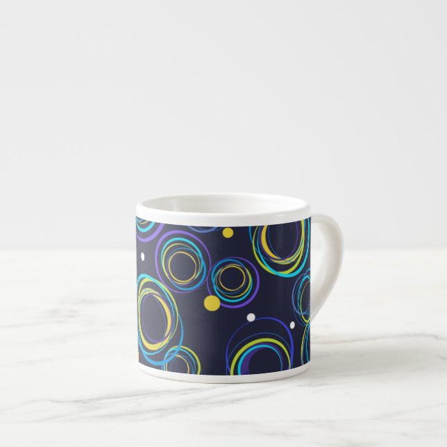 Funky circles navy blue espresso mug (Front Right)