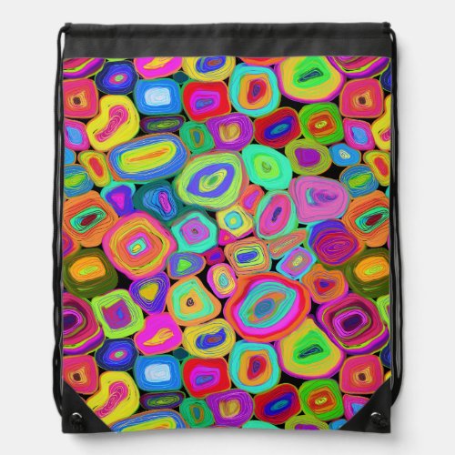 Funky Circles Painted Abstract Style Drawstring Bag