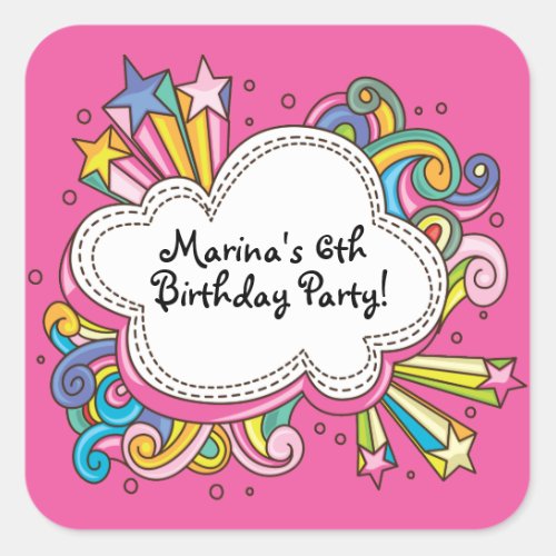 Funky Cloud Birthday Party Sticker