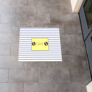 Funky Coffee Bean Beans Blue White Stripes Floor Decals