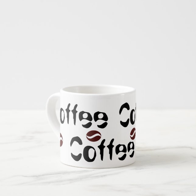Funky Coffee Beans Big Words Espresso Mug Cup (Front Left)
