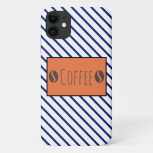 Funky Coffee Beans Blue White Stripes iPhone 11 Case
