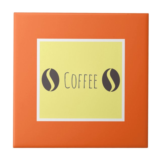 Funky Coffee Beans Blue White Stripes Ceramic Tile (Front)