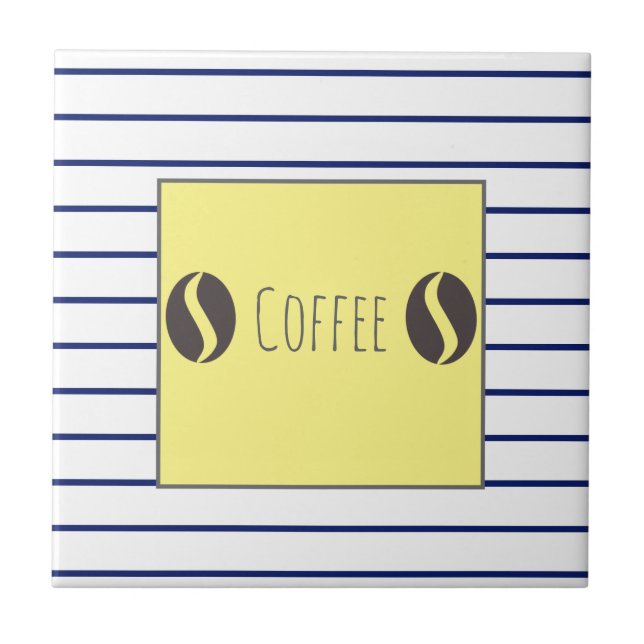 Funky Coffee Beans Blue White Stripes Ceramic Tile (Front)