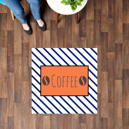 Funky Coffee Beans Blue White Stripes Floor Decals